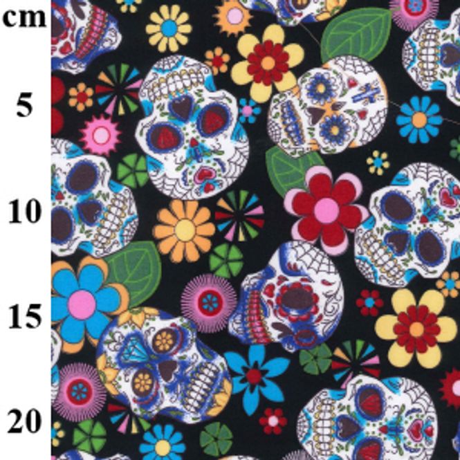 Hovedbilde Poplin Voodoo skaller og blomster på sort ...