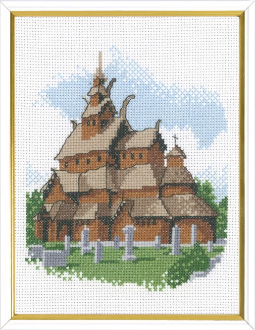 Hovedbilde Bilde norsk stavkirke broderipakke 17 x 22 cm 